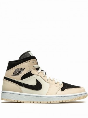 Beige / Black Women's Nike Wmns Mid Air Jordan 1 | AVOKQP-826