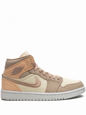 Beige / Brown Women's Nike Mid SE Canvas Khaki Air Jordan 1 | WERTGC-714