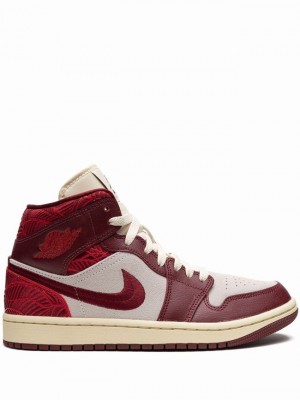 Beige / Red Women's Nike Mid Tiki Leaf Air Jordan 1 | OSVUDA-205