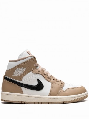 Beige / White / Black Women's Nike Mid Desert Air Jordan 1 | OWGIEV-612