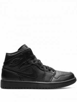 Black Men's Nike Mid Air Jordan 1 | OFVQRP-359