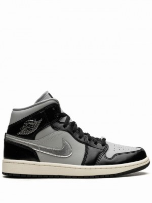 Black Women's Nike Mid SE Black Chrome Air Jordan 1 | SXAEJM-056