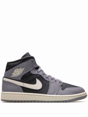 Black / Grey Women's Nike Mid Cement Air Jordan 1 | APDIZT-708