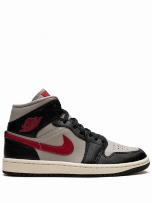 Black / Grey / Red Women's Nike Mid Red-College Air Jordan 1 | WRXBPJ-834