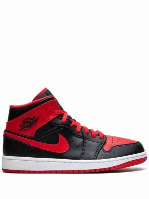 Black / Red Men's Nike Mid Air Jordan 1 | TSEBCX-304