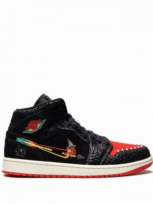 Black / Red Men's Nike Mid SE Dia De Muertos Air Jordan 1 | PSVDKT-176