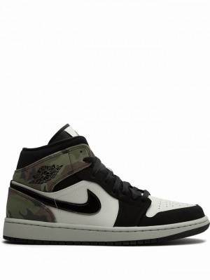 Black / White Men's Nike Mid Camo Air Jordan 1 | NGVCPJ-156