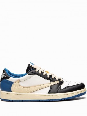 Black / White / Beige / Blue Women's Nike Low OG SP Travis Scott X Fragment Air Jordan 1 | BRSEZW-435