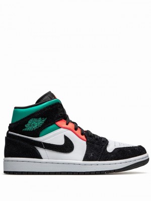 Black / White / Green Men's Nike Mid SE South Beach Air Jordan 1 | DSXYQP-084