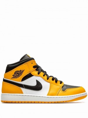 Black / Yellow Men's Nike Mid Taxi Air Jordan 1 | CTOYLQ-643