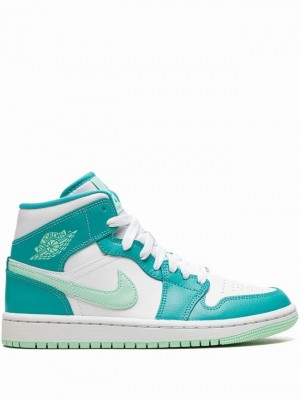 Blue / Light Turquoise / Green / White Women's Nike Mid Washed Teal Air Jordan 1 | GFEWKV-376