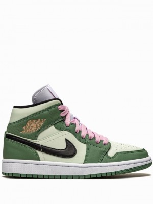 Green / Black / White / Pink Women's Nike Mid SE Dutch Air Jordan 1 | YBGPSI-675