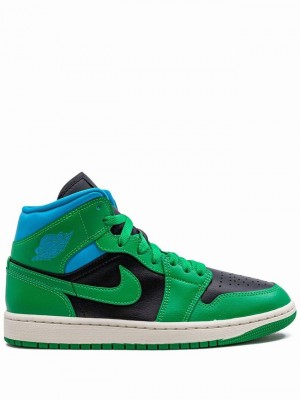 Green / Blue / Black Women's Nike Mid Lucky Aquatone Air Jordan 1 | OVBACX-371