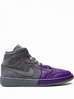 Grey / Purple Women's Nike Mid Air Jordan 1 | OBSEJG-532