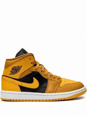 Mustard / Yellow / Black Women's Nike Mid Chutney Air Jordan 1 | BHCJMF-713