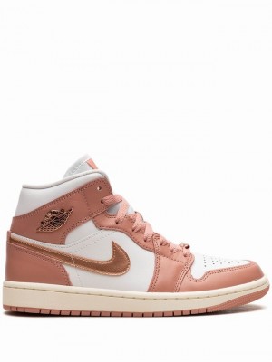 Pink / White / Copper Women's Nike Mid Red Stardust Air Jordan 1 | TIERJW-503