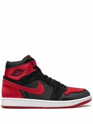 Red / Black Women's Nike Satin Bred High Top Air Jordan 1 | FIPURN-719