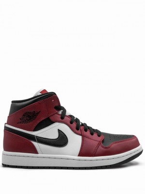 Red / Black / White Men's Nike Mid Air Jordan 1 | WQKLUA-716