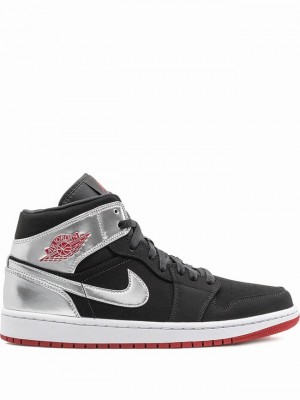 Silver / Black Women's Nike Mid ''Johnny Kilroy'' Air Jordan 1 | OGTFXE-821