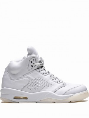 White Men's Nike Retro Prem Pure Platinum Air Jordan 5 | XKMUNW-243