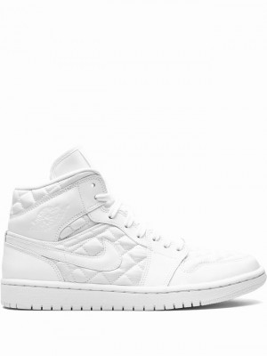 White Women's Nike Mid Quilted White Air Jordan 1 | XSORZE-724