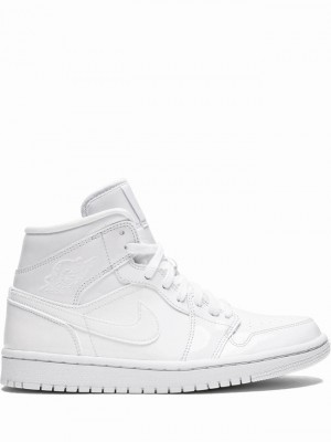 White Women's Nike Mid Triple White Patent Leather Air Jordan 1 | EQVMKU-876