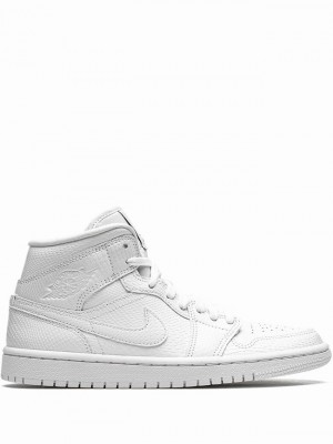 White Women's Nike Mid White Snakeskin Air Jordan 1 | SIDFXB-042