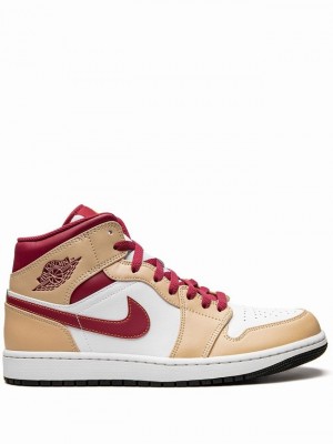 White / Beige / Red Men's Nike Mid Light Curry Air Jordan 1 | UBLOXC-326