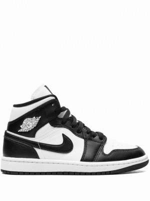 White / Black Women's Nike Mid Panda Air Jordan 1 | UEYHNZ-756