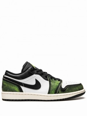 White / Black / Green Men's Nike Low Air Jordan 1 | GVZKJU-267