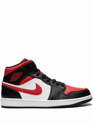 White / Black / Red Women's Nike Mid Bred Toe Air Jordan 1 | LTOKVR-697