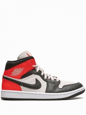 White / Black / Red Women's Nike Mid SE Newsprint Air Jordan 1 | GFSHTR-436