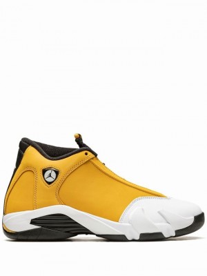 White / Black / Yellow Men's Nike Light Ginger Air Jordan 14 | RPHUKW-031