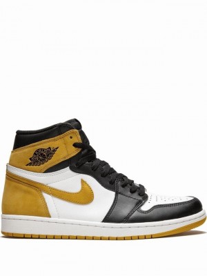 White / Black / Yellow Women's Nike Retro High OG Air Jordan 1 | PWZYNF-613