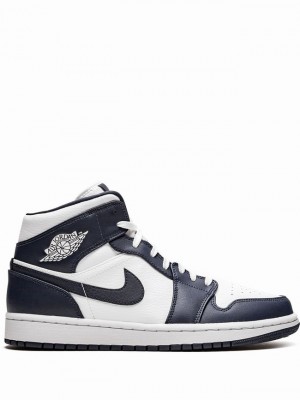 White / Blue Men's Nike Mid Air Jordan 1 | OQSWVF-285