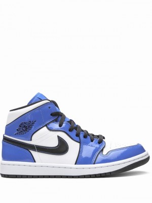 White / Blue Men's Nike Mid Air Jordan 1 | DTRVKJ-167