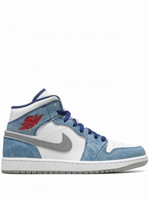 White / Blue Men's Nike Mid French Air Jordan 1 | RSXDOU-310