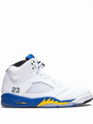 White / Blue Men's Nike Retro Air Jordan 5 | PGSJHO-961