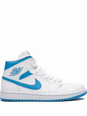 White / Blue Women's Nike Mid Air Jordan 1 | CPKFEY-748