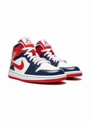 White / Blue / Red Women's Nike Mid Air Jordan 1 | ITLJZQ-185