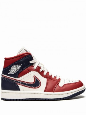 White / Blue / Red Women's Nike Mid SE USA Air Jordan 1 | NYPIEV-391