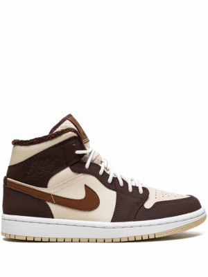 White / Brown Women's Nike Mid SE Air Jordan 1 | SVOPHC-314