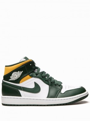 White / Green Men's Nike Mid Air Jordan 1 | KVZBCN-572