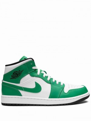 White / Green Men's Nike Mid Air Jordan 1 | GVXQAN-670