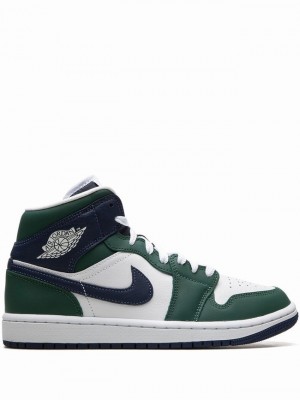 White / Green Women's Nike Mid SE High Top Air Jordan 1 | YCAQZM-396