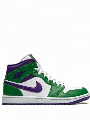 White / Green / Purple Men's Nike Mid Air Jordan 1 | EDRPZX-901