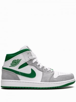 White / Grey Men's Nike Mid Air Jordan 1 | EFMHKU-598