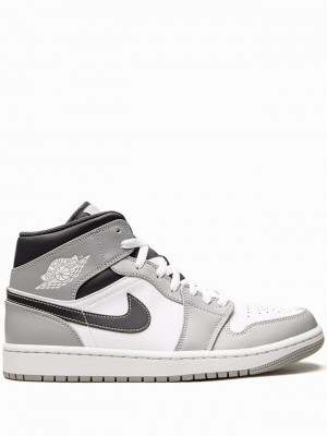 White / Grey Men's Nike Mid Light Smoke 2.0 Air Jordan 1 | NMLICX-365