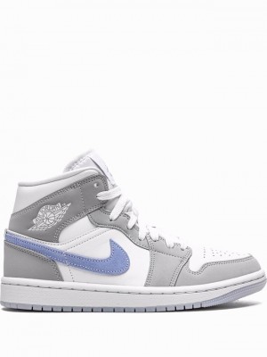 White / Grey Women's Nike Mid Air Jordan 1 | OYCUGB-790