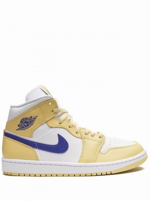 White / Light Yellow / Blue Women's Nike Mid Lemon Wash Air Jordan 1 | MZBIOG-469